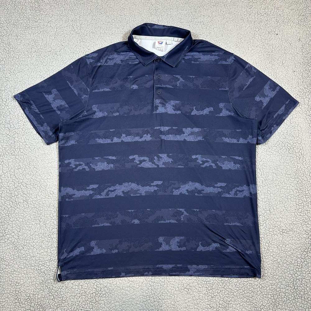 Puma Volition America Golf Polo Shirt Men's XL Navy Blue‎ Paisley Striped Logo